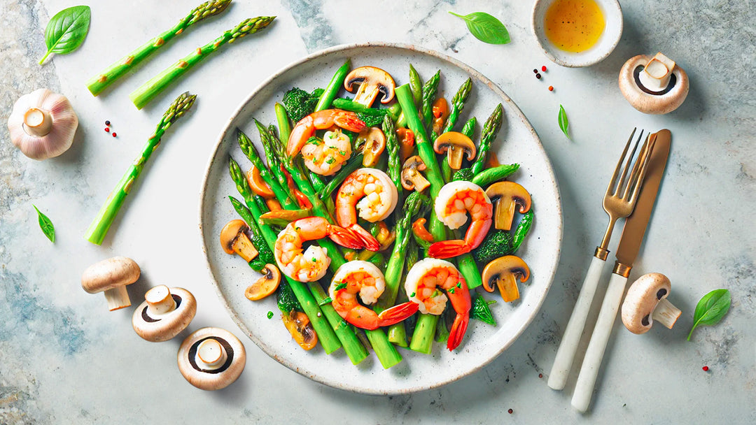 Recipe of Garlic Shrimp, Asparagus & Mushroom Stir Fry