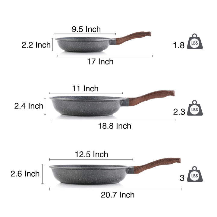 SENSARTE Granite 3-Piece Nonstick Frying Pan Skillet Set (9.5-Inch+11-Inch+12.5-Inch)