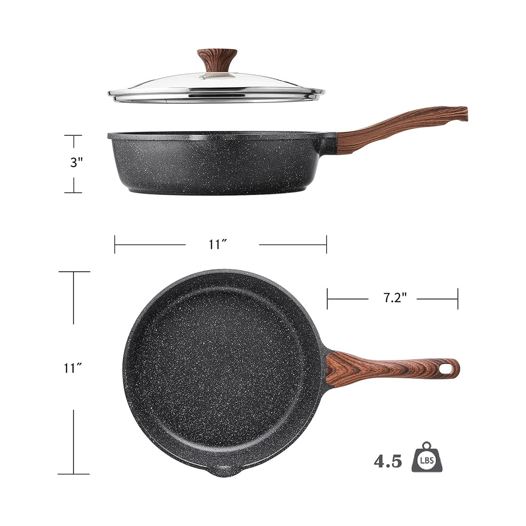 SENSARTE Granite Nonstick Deep Frying Pan Skillet with Lid (10/11/12-Inch)