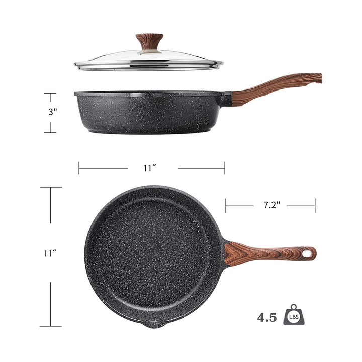 SENSARTE Granite Nonstick Deep Frying Pan Skillet with Lid (10/11/12-Inch)