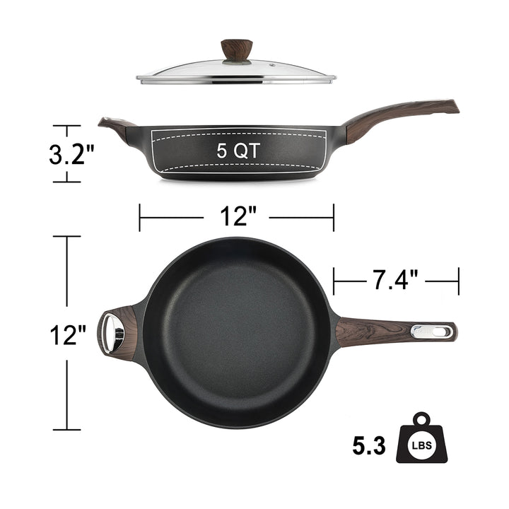 SENSARTE Duramax Nonstick Deep Frying Pan with Lid (9.5/12-Inch)