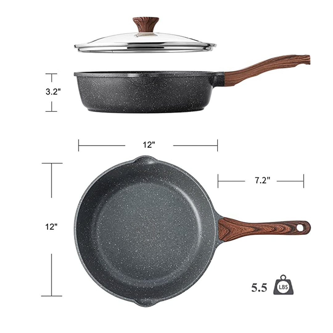 SENSARTE Granite Nonstick Deep Frying Pan Skillet with Lid (10/11/12-Inch)