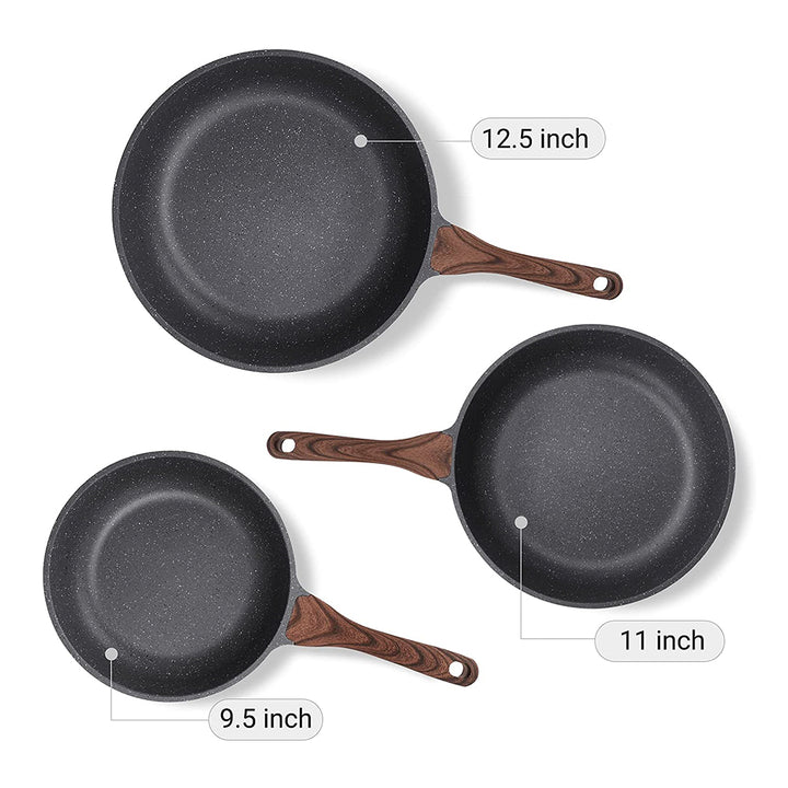 SENSARTE Granite 3-Piece Nonstick Frying Pan Skillet Set (9.5-Inch+11-Inch+12.5-Inch)