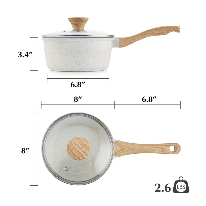 SENSARTE Ceramic Nonstick Sauce Pan with Lid (1.5/2.0/2.6-Qt)