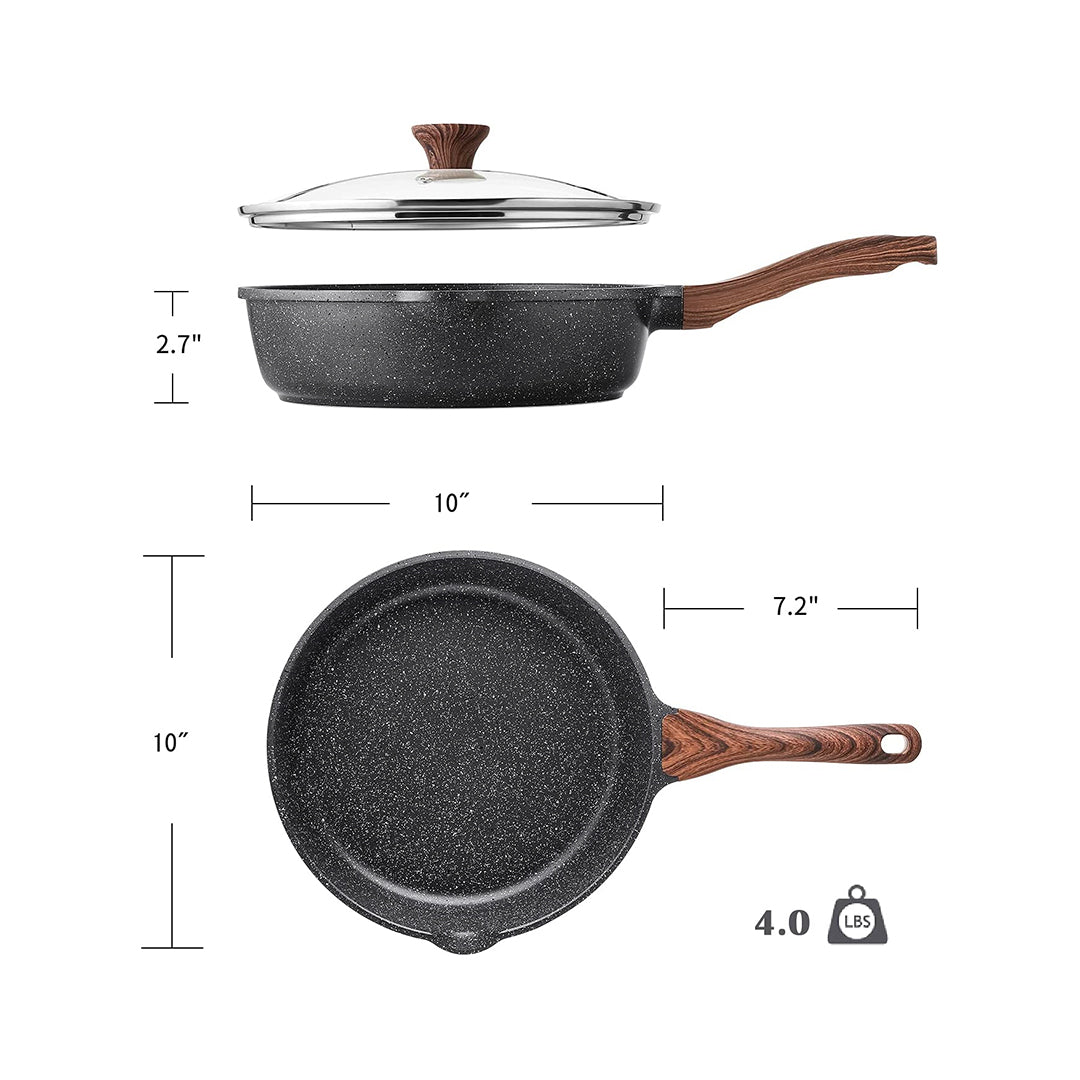 SENSARTE Granite Nonstick Deep Frying Pan Skillet with Lid (10/11/12-Inch)